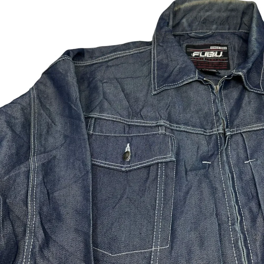 FUBU The Collection Blue‎ Denim Jacket Button Y2K 90s 3XL XXXL